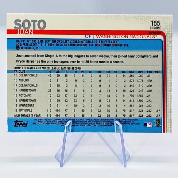 Juan Soto 2019 Topps Chrome Pink Refractor Rookie Cup Batting #155 - Picture 8 of 8